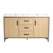 Giga 60-inch oak freestanding bathroom vanity with double resin sinks, soft closing doors, drawers, and plywood construction.