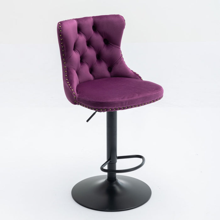 Set of two Giga modern upholstered swivel barstools with adjustable height, tufted backrests, ideal for kitchen islands and home pubs.