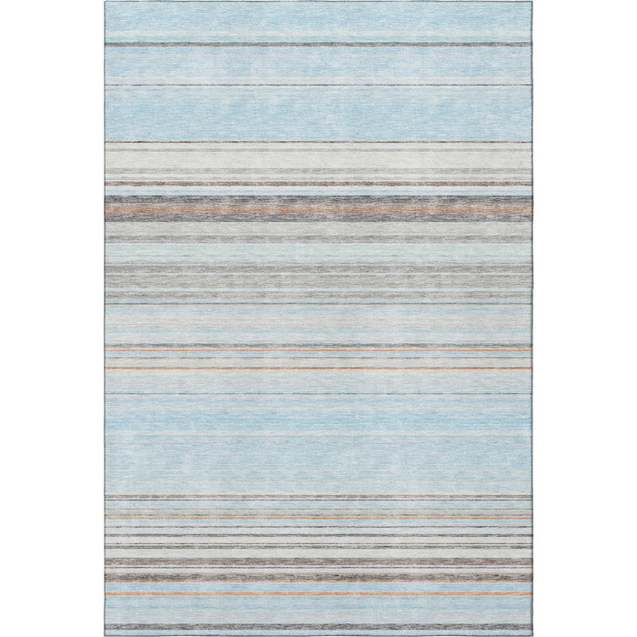 10' X 14' Striped Washable Area Rug With UV Protection (677333) - Sky Blue / Gray / Ivory