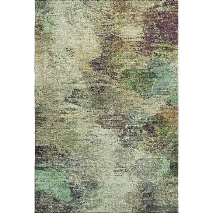 8' X 10' Abstract Washable Area Rug With UV Protection (650630) - Beige / Teal / Olive Green