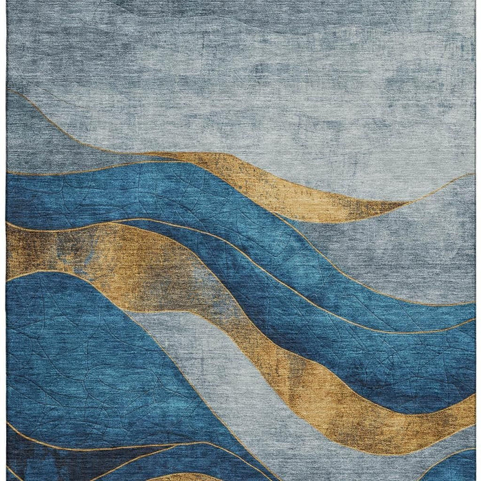 10' X 14' Abstract Washable Area Rug With UV Protection (707131) - Blue / Gold