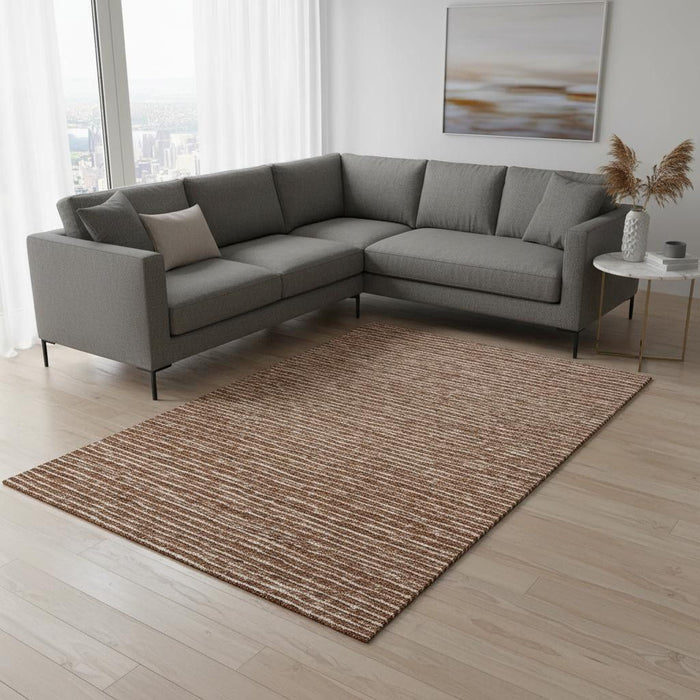 10' X 14' Striped Washable Area Rug With UV Protection (645205) - Rust / Ivory