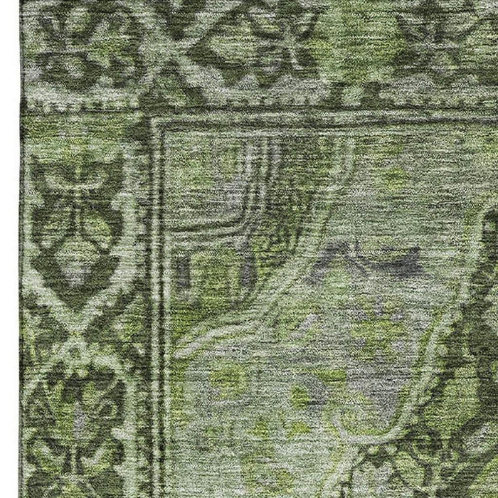 10' X 14' Oriental Washable Area Rug With UV Protection (700547) - Olive Green / Gray
