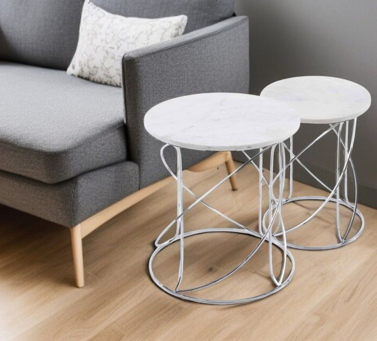 Marble Round End Tables - White