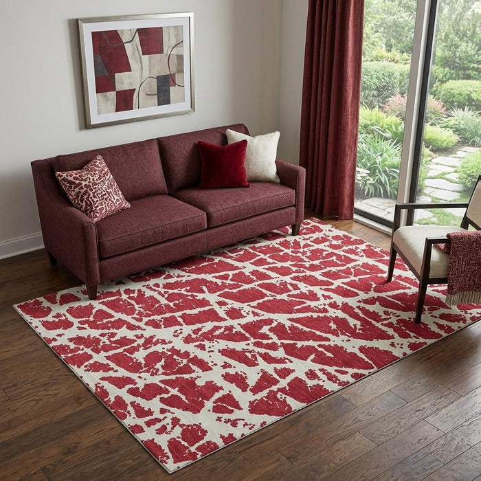 5' X 8' Abstract Washable Area Rug With UV Protection (646586) - Red / Ivory