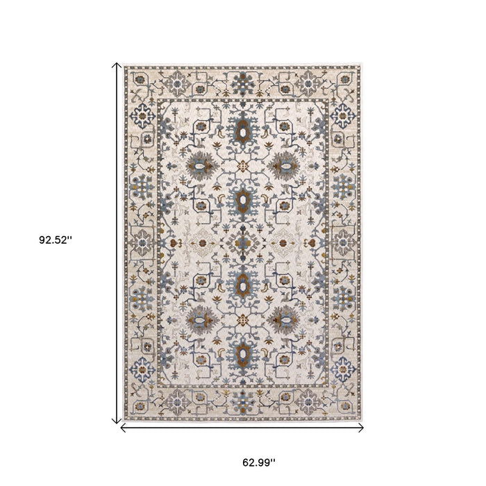 5' X 8' Burnt Oriental Area Rug - Ivory