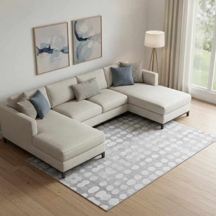 10' X 14' Polka Dot Washable Area Rug With UV Protection (669120) - Gray / Ivory