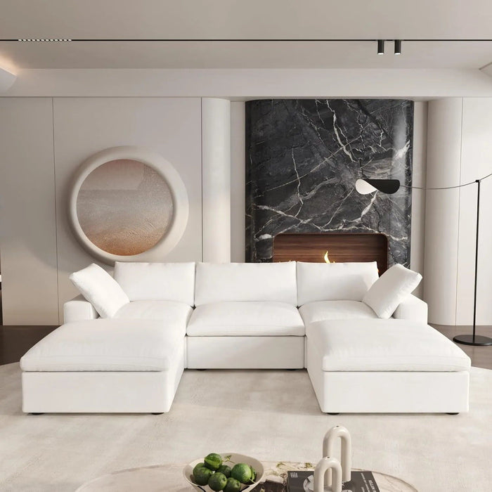 120" 2 Piece Living Room Set Blend Modular Sofa With Ottoman Storage - White