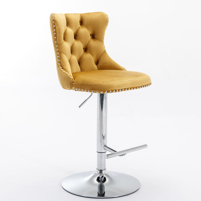 Set of 2 Giga modern upholstered swivel barstools with tufted backs, adjustable height 25-33", ideal for kitchen islands and home pubs.
