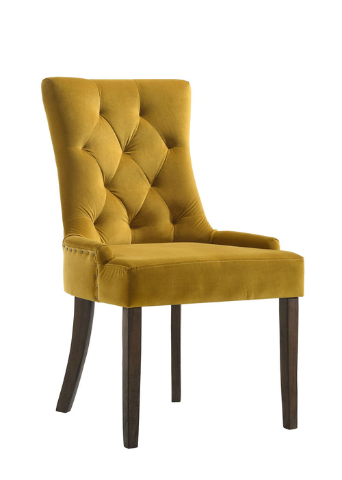 Tufted And Upholstered Velvet And Solid Wood Dining Side Chairs (Set of 2) - Yellow