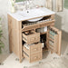 Giga bathroom vanity with sink, flip-out drawer, and two soft-close drawers and door, crafted from wood.