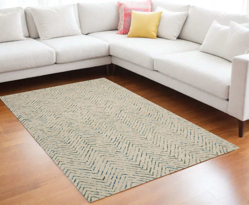 8' X 12' Wool Chevron Area Rug - Ivory