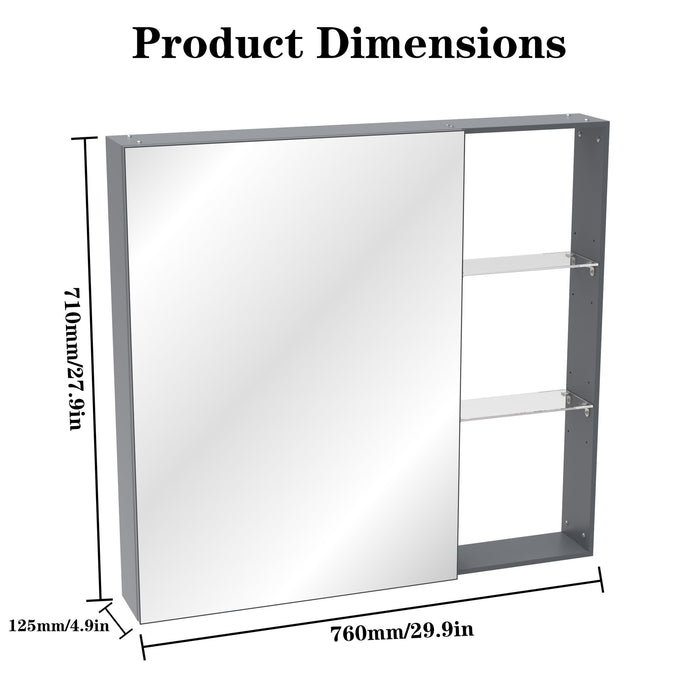 Wall-mounted Giga medicine cabinet with mirror, black brown finish, adjustable shelves, and storage for bathroom organization.