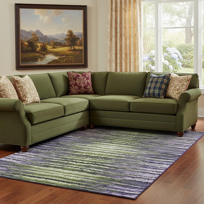 10' X 14' Striped Washable Area Rug With UV Protection (650992) - Purple / Green / Ivory
