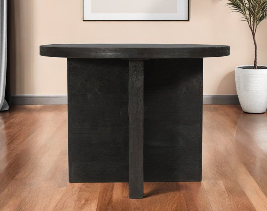 48" Deep Rounded Solid Wood Pedestal Base Dining Table - Taupe