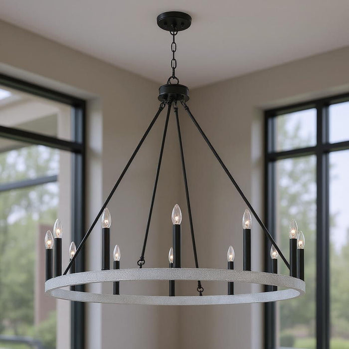 Candle Style Twelve Light Metal Dimmable Chandelier - Black / White