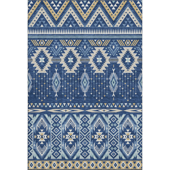 10' X 14' Tribal Washable Area Rug With UV Protection (705773) - Navy Blue / Beige