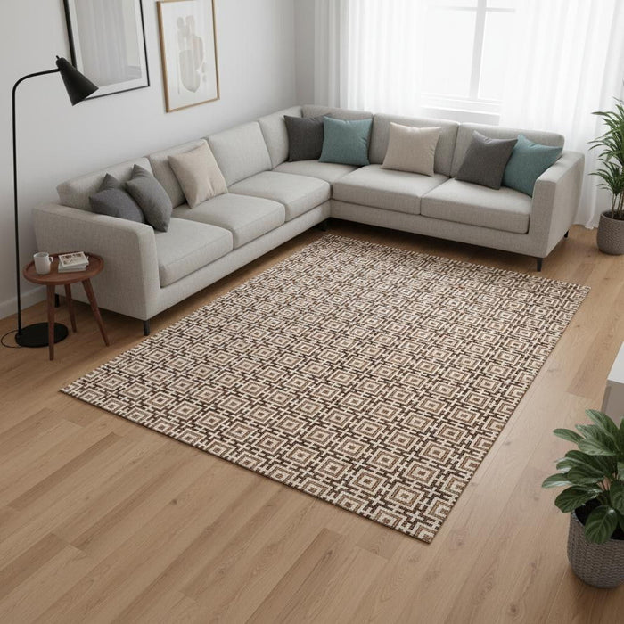 10' X 14' Geometric Washable Area Rug With UV Protection (645253) - Rust / Beige
