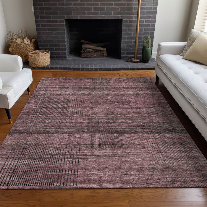 10' X 14' Striped Washable Area Rug With UV Protection - Merlot And Gray