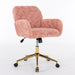 Giga swivel office chair with artificial rabbit hair upholstery, metal base, adjustable height, and 360-degree swivel for home or vanity use.