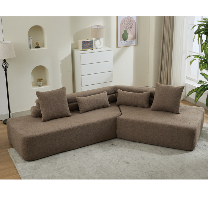 [NEW ARRIVED] [VIDEO PROVIDED] 128'Minimalist Cloud Sectional Couch ,Modern Couches ,4-Seater ,No Assembly,Two modular sofa,Boucle Teddy Fabric, upholstered , anti-wrinkle fabric,Brown