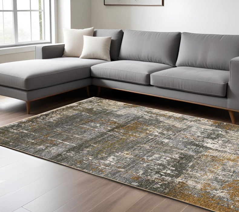 10' X 13' Abstract Area Rug With Fringe - Gray And Gold