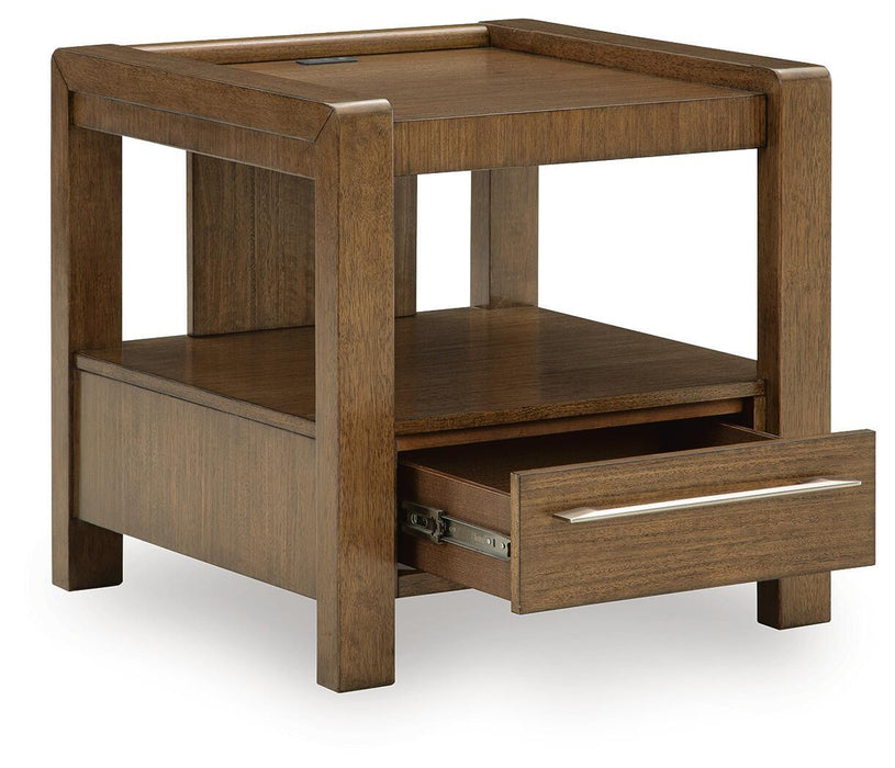 Brown Marxmore square end table by Signature Design by Ashley, featuring a sleek, modern design with a smooth surface and sturdy legs.