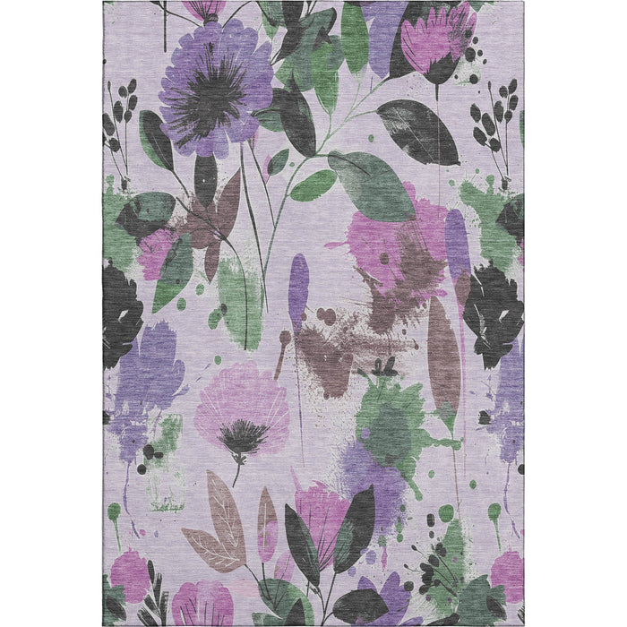 10' X 14' Floral Washable Area Rug With UV Protection (694376) - Lavender / Green / Mauve