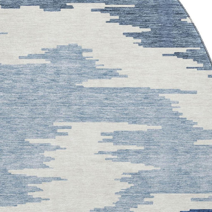 8' Abstract Washable Round Rug With UV Protection - Navy Blue / Ivory