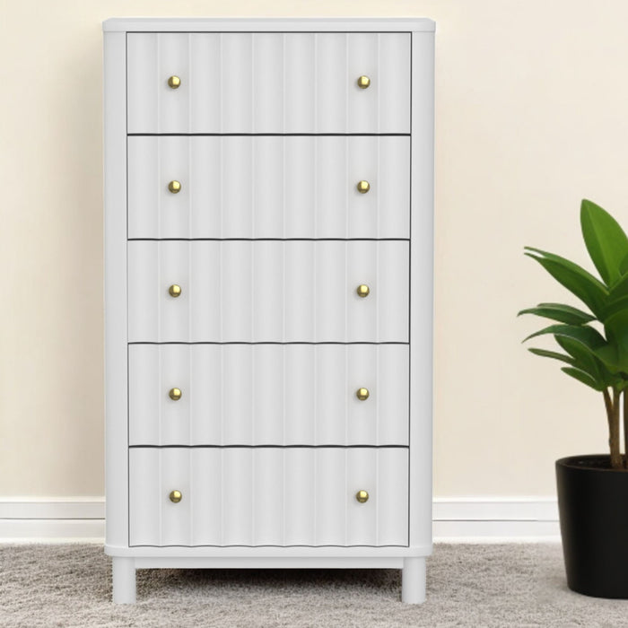 Solid Wood 5 Drawer Chest - White