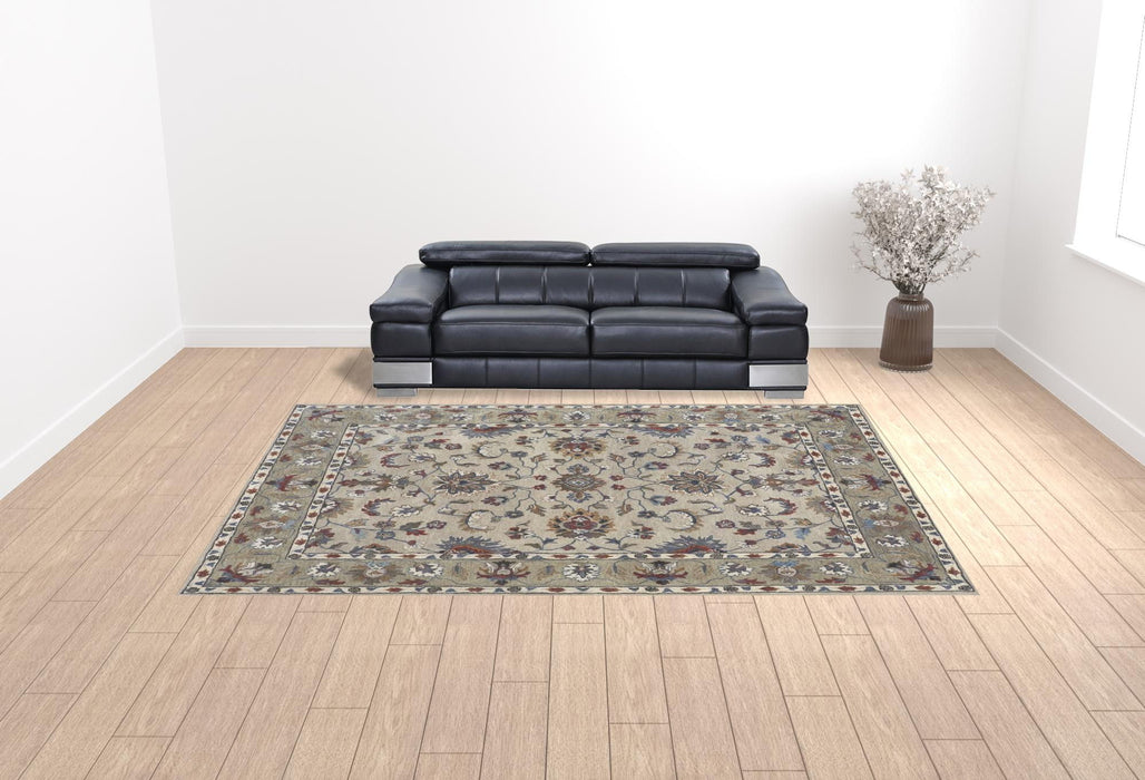 10' x 14' Wool Floral Tufted Handmade Stain Resistant Area Rug - Ivory Taupe And Blue