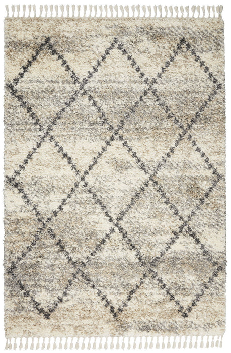5' X 8' Geometric Shag Non Skid Area Rug (551135) - Ivory / Gray
