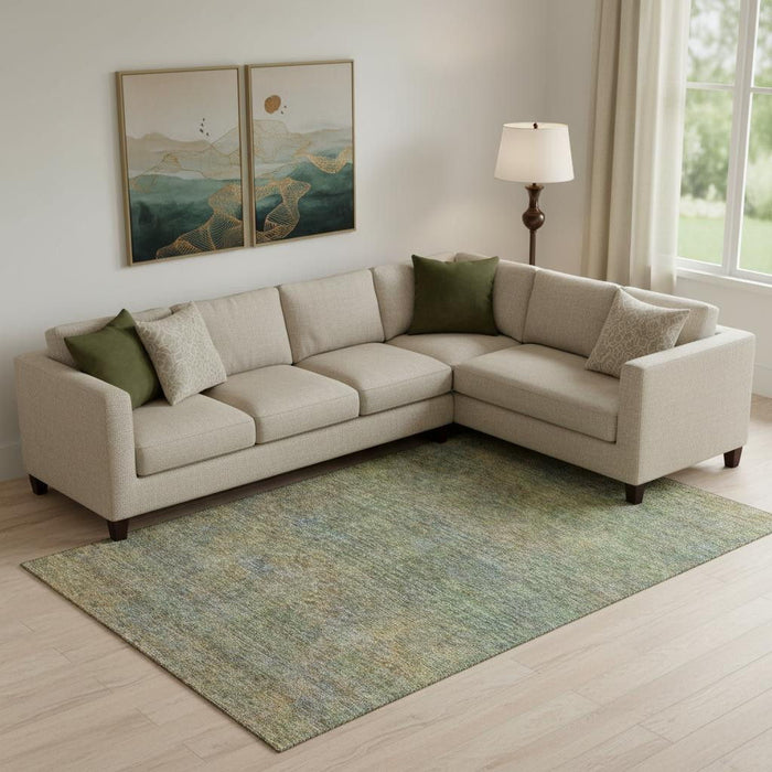 10' X 14' Abstract Washable Area Rug With UV Protection (667300) - Green / Gold