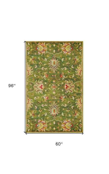 5' x 8' Wool Floral Vines Hand Tufted Area Rug - Green And Red