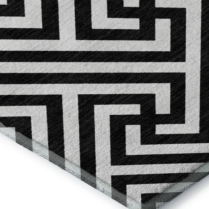 14' X 10' Geometric Washable Area Rug With UV Protection - Black And Ivory