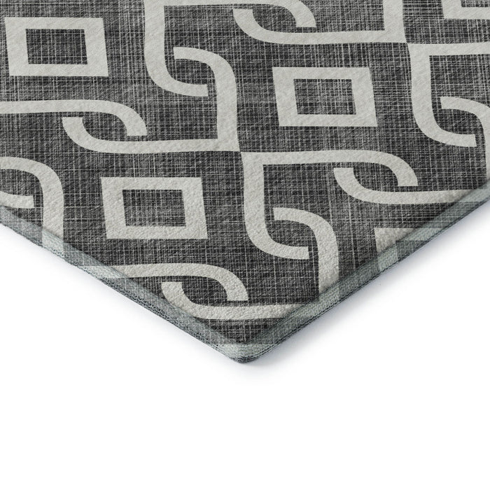 8' X 10' Geometric Washable Area Rug With UV Protection (652465) - Black / Ivory