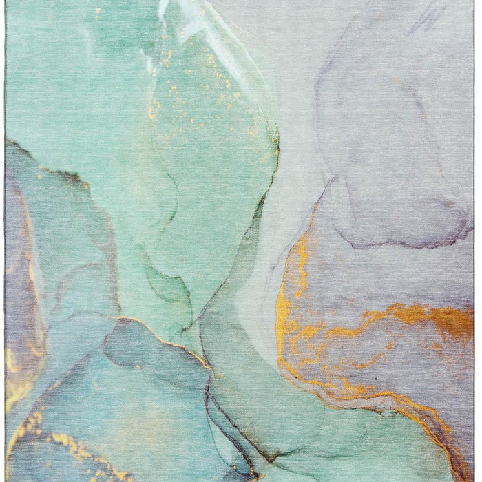 5' X 8' Abstract Washable Area Rug With UV Protection (646842) - Teal / Gold / Ivory