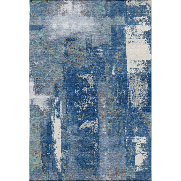10' X 14' Abstract Washable Area Rug With UV Protection (710106) - Navy Blue / Ivory