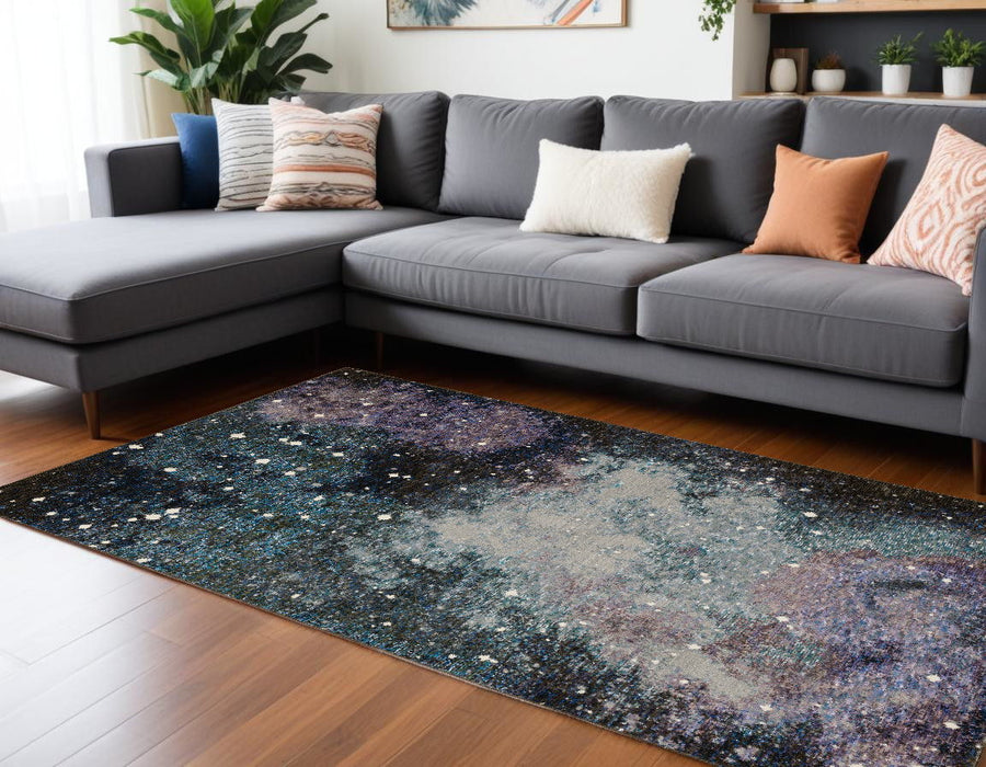 7' x 10' Abstract Power Loom Area Rug - Purple And Ivory