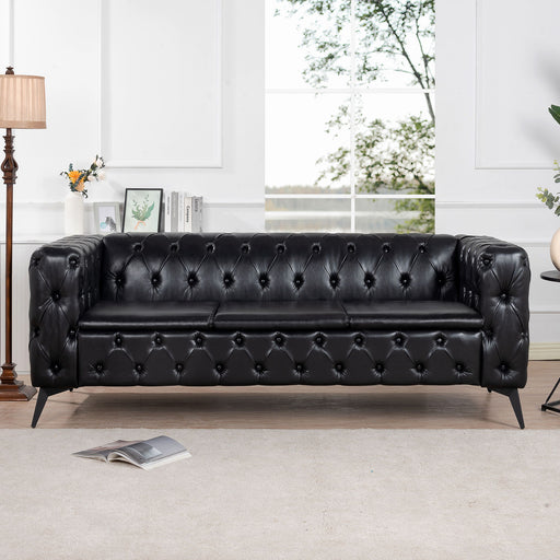 Giga square arm removable cushion 3 seater stationary sofa with plush fabric and modern design, shown with colorful pillows.