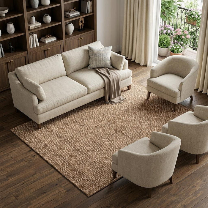 10' X 14' Geometric Washable Area Rug With UV Protection (673651) - Rust / Ivory