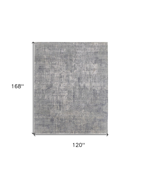 10' x 14' Abstract Hand Woven Worn Faded Area Rug - Gray And Silver