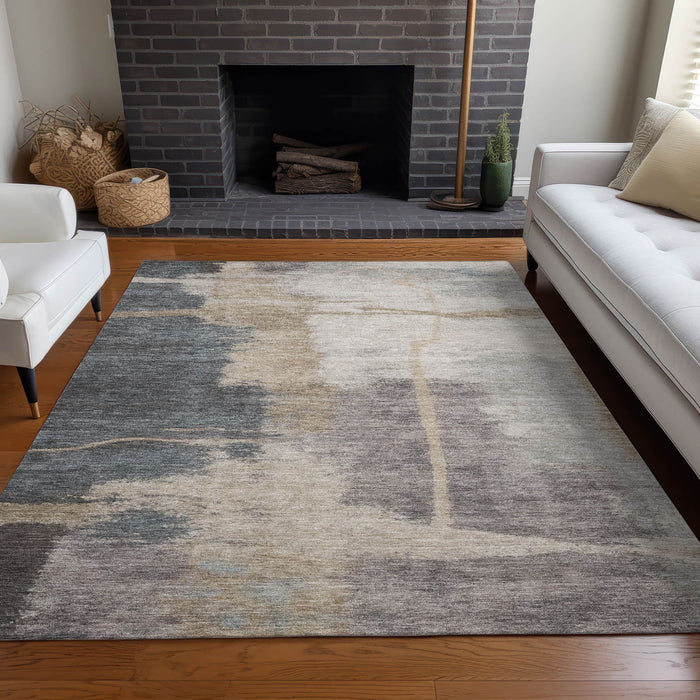10' X 14' Abstract Washable Area Rug With UV Protection - Gray / Ivory