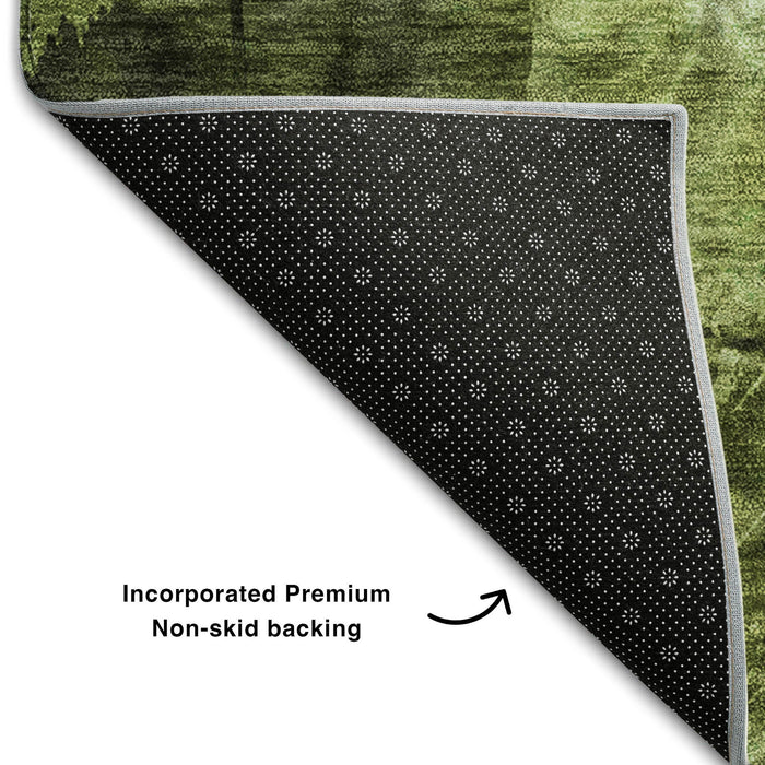 8' X 10' Floral Washable Area Rug With UV Protection (649070) - Green / Ivory