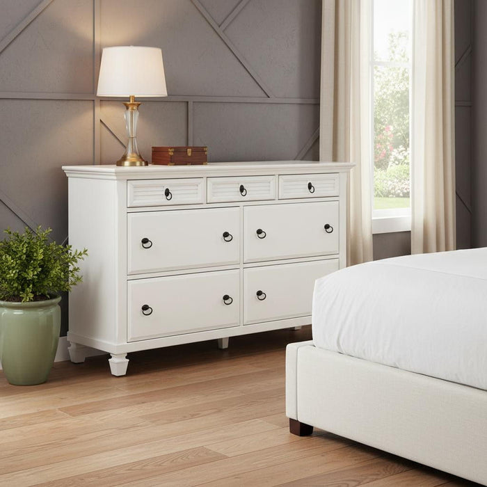 Solid Wood 7 Drawer Double Dresser - White