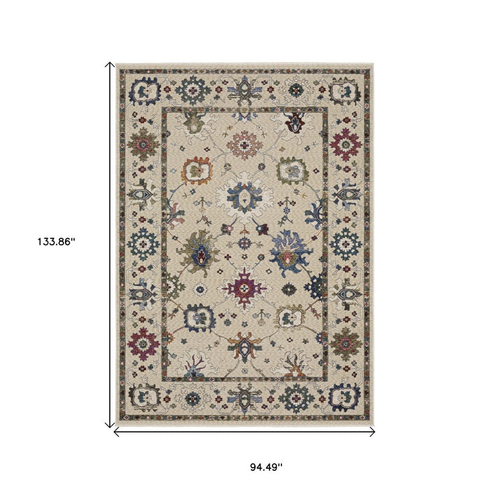 8' X 11' Floral Area Rug With Fringe - Ivory