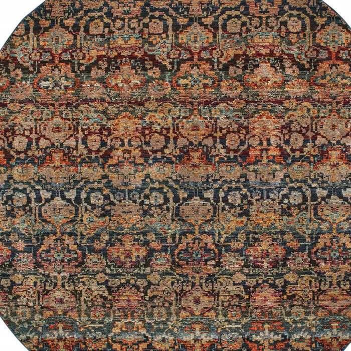 7.9' x 7.9' Round Abstract Power Loom Area Rug - Blue And Ivory