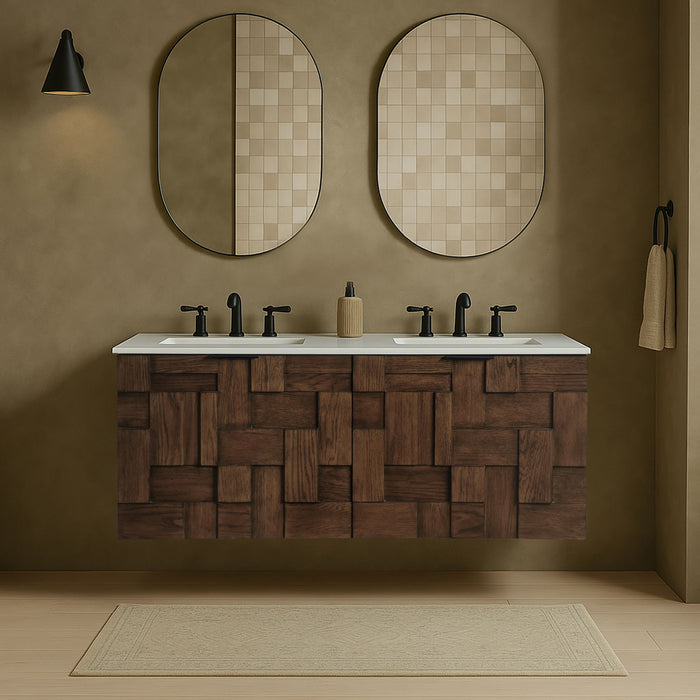 Leonardo - Engineered Stone And Solid Wood 24" Wall Mounted Bathroom Vanity