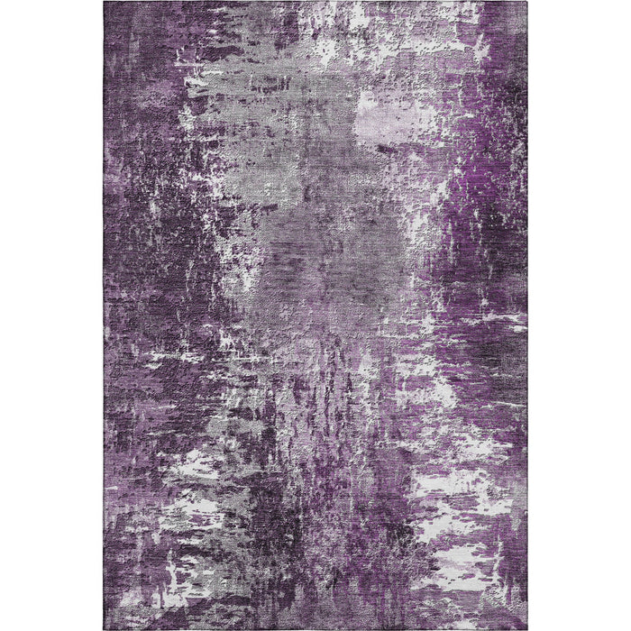 10' X 14' Abstract Washable Area Rug With UV Protection (657515) - Eggplant / Ivory