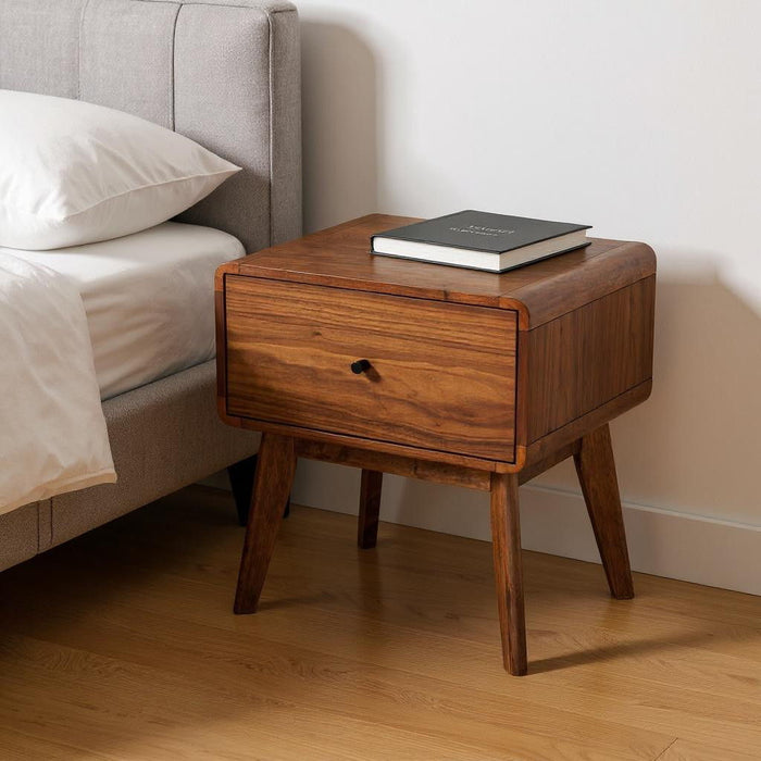 Modern Mid Century Nightstand With Single Drawer - Walnut